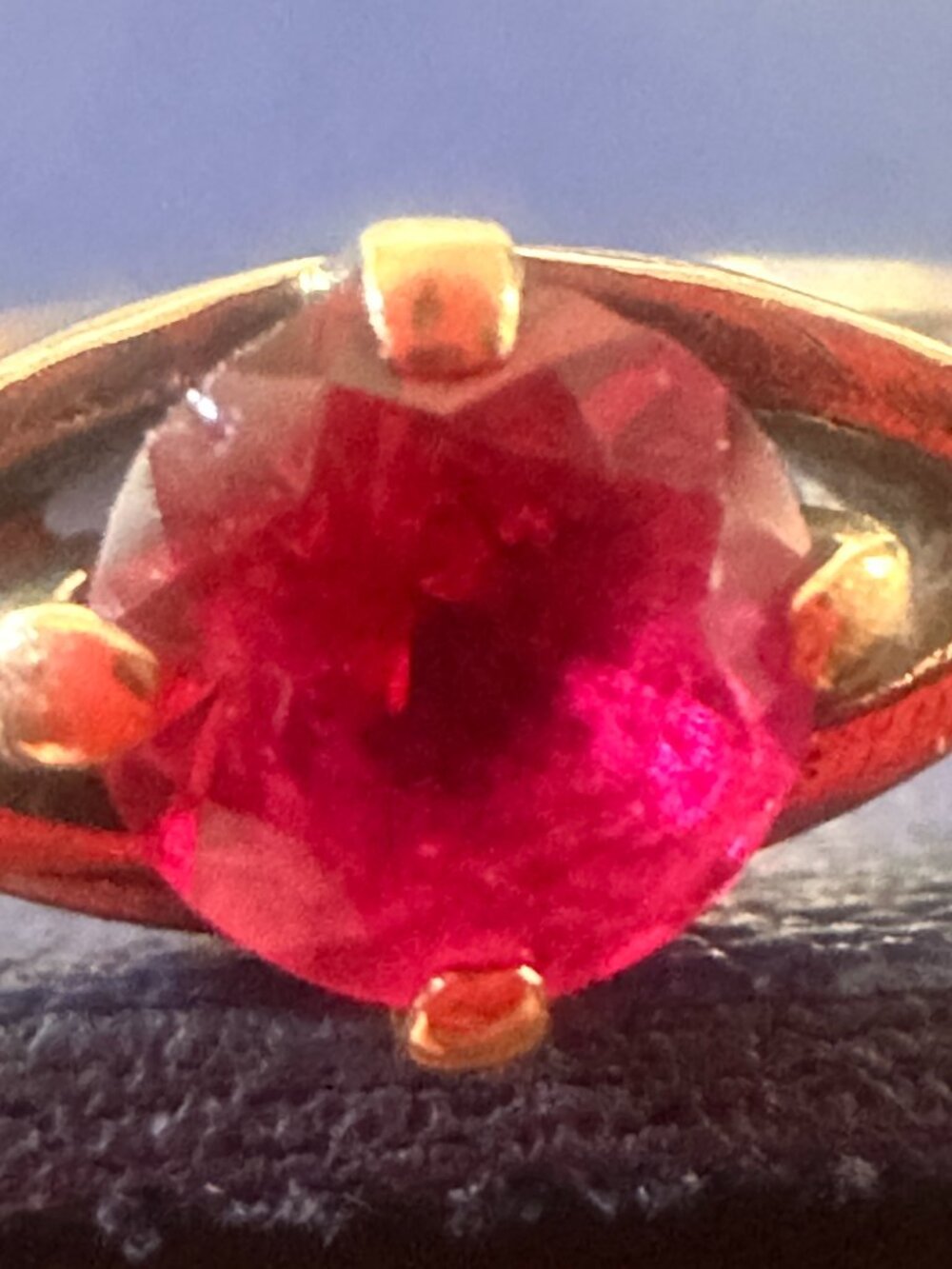 Vintage Caron Bros 10K Yellow Gold Ruby Ring — Navette Open Bezel Setting - Picture 7 of 9